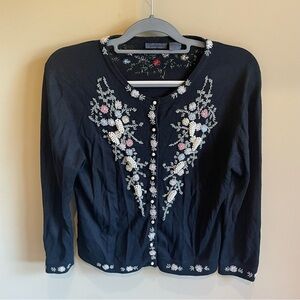 Vintage Anthropologie Lance Karesh black beaded silk & cashmere cardigan large